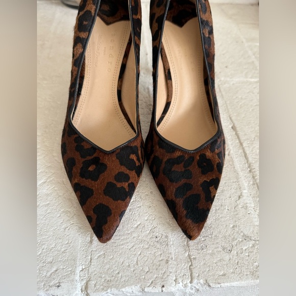 Sandro Paris Brown/Black Leopard Print Fur Leather Pointed-Toe Pumps Size 5.5 - Picture 4 of 7